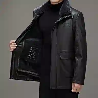 老爷车 冬装外套中老年男士加绒加厚毛领可拆卸皮夹克防寒衣皮衣 男款