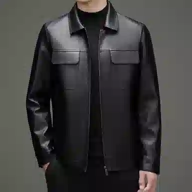 男士春秋休闲工装纯色防风翻领皮夹克外套皮衣 男款