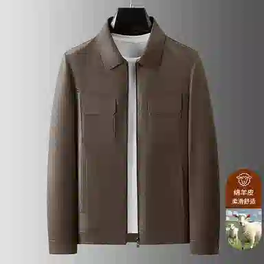 老爷车 秋季高端质感帅气绵羊皮男秋冬时尚商务潮流翻领真皮皮衣 男款