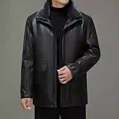 老爷车 冬装外套中老年男士加绒加厚毛领可拆卸皮夹克防寒衣皮衣 男款