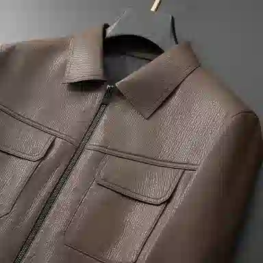 老爷车 秋季高端质感帅气绵羊皮男秋冬时尚商务潮流翻领真皮皮衣 男款