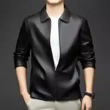 老爷车 商务简约翻领绵羊皮真皮皮衣 男款