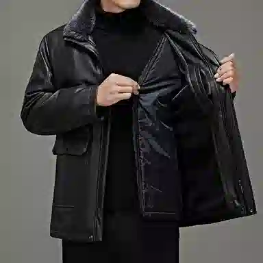 老爷车 冬装外套中老年男士加绒加厚毛领可拆卸皮夹克防寒衣皮衣 男款