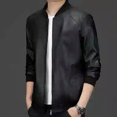 老爷车 中年男士皮夹克秋冬季棒球领时尚有型机车外套男休闲薄款皮衣 男款