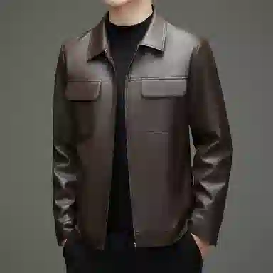 男士春秋休闲工装纯色防风翻领皮夹克外套皮衣 男款
