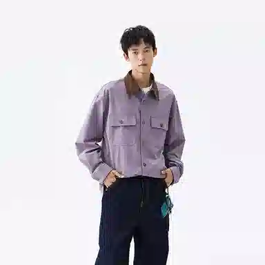 洋气先生 美式复古潮牌衣领撞色中性风设计无性别主义防泼水轻防污易去污日常通勤徒步休闲宽松百搭单排扣翻领长袖开衫上衣衬衫 男女同款