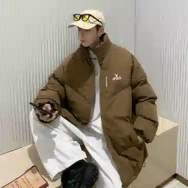 洋气先生 美式复古潮牌高街纯色慵懒无性别主义宽松舒适保暖立领开衫拉链日常通勤户外防风休闲简约时尚潮流百搭上衣外套棉服 男女同款