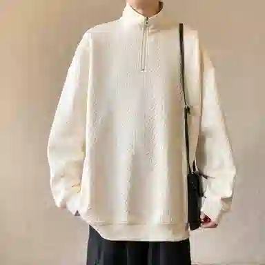 洋气先生 美式复古纯色立领半拉链套头上衣春秋季提花潮牌重磅宽松休闲高街基础款百搭舒适多巴胺色系日常出行通勤运动长袖卫衣 男女同款
