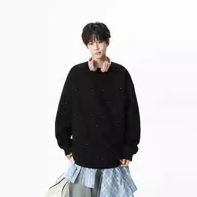 洋气先生 洋气潮牌美式高街简约学院风少年感痞帅慵懒感纯色时尚圆领长袖落肩袖个性套头潮流基础款宽松无性别主义上衣卫衣 男女同款