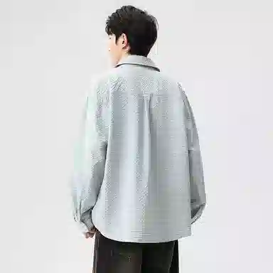 洋气先生 美式高街复古系列无性别主义日常通勤徒步纯色开衫简约百搭宽松休闲舒适保暖翻领单排扣长袖上衣衬衫 男女同款