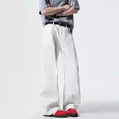 洋气先生 美式复古高街水洗做旧宽松阔腿拼接解构纯色百搭潮流基础款休闲透气弹力舒适纽扣拉链弯刀拖地日常通勤牛仔裤 男女同款