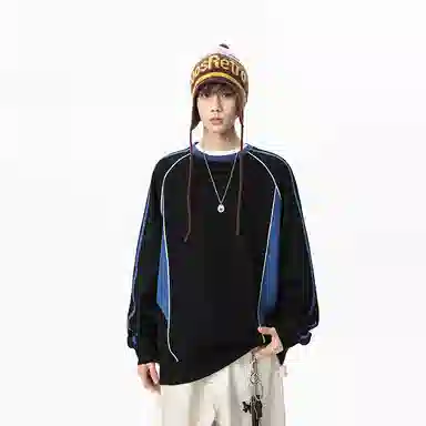 洋气先生 洋气美式复古高级感拼接撞色条纹圆领套头打底衫上衣无性别主义学院风潮流宽松保暖日常户外通勤舒适百搭长袖卫衣 男女同款