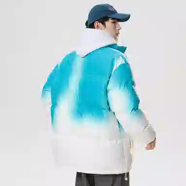 洋气先生 洋气潮牌美式时尚潮流高级感渐变设计立领拉链长袖日常户外通勤舒适柔软保暖御寒高颜值无性别主义百搭外套棉服 男女同款