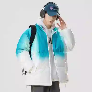 洋气先生 洋气潮牌美式时尚潮流高级感渐变设计立领拉链长袖日常户外通勤舒适柔软保暖御寒高颜值无性别主义百搭外套棉服 男女同款