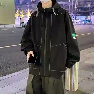 洋气先生 美式潮牌撞色拼接带帽开衫设计痞帅长袖上衣休闲舒适防风保暖耐磨日常通勤户外徒步无性别主义简约百搭连帽工装外套夹克 男女同款