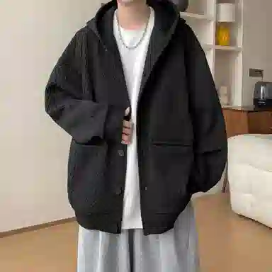 洋气先生 开衫纯色设计感麻花纹休闲宽松潮牌美式高街基础款重磅连帽外套运动日常通勤上衣百搭舒适学院风简约经典单排扣卫衣 男女同款