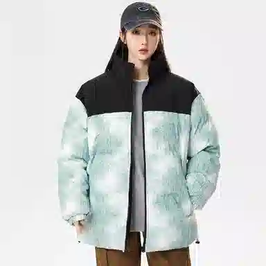 洋气先生 洋气潮牌美式潮流撞色拼接高颜值扎染渐变设计纯色痞帅防风无性别主义保暖抗寒舒适柔软宽松户外通勤百搭拉链外套棉服 男女同款