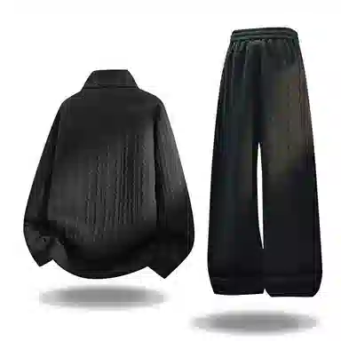 洋气先生 美式潮牌复古无性别主义痞帅时尚翻领长袖纯色保暖舒适拉链开衫外套系带宽松阔腿显高显瘦简约休闲百搭长裤子卫衣套装 男女同款