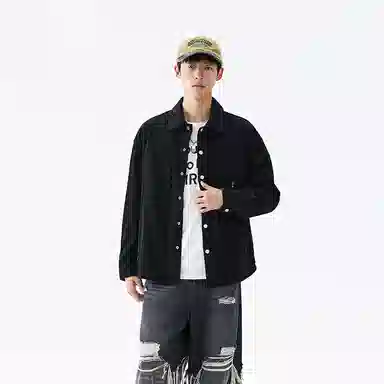 洋气先生 美式高街复古潮流轻奢高端港风时尚竖条纹翻领设计无性别主义开衫宽松舒适日常通勤简约百搭纯色休闲单排扣长袖上衣衬衫 男女同款
