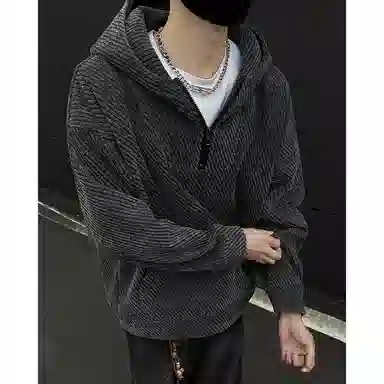 洋气先生 美式复古高街简约纯色半拉链设计时尚风粗花满印小香风学院风帅气宽松休闲百搭港风潮流户外潮牌落肩卫衣 男女同款