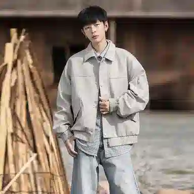 洋气先生 美式复古高街机能风简约纯色拼接大口袋翻领宽松透气户外通勤痞帅休闲百搭潮牌学院风潮流时尚长袖底特律外套夹克 男女同款