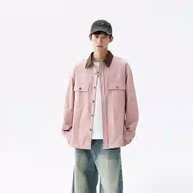 洋气先生 美式复古潮牌衣领撞色中性风设计无性别主义防泼水轻防污易去污日常通勤徒步休闲宽松百搭单排扣翻领长袖开衫上衣衬衫 男女同款