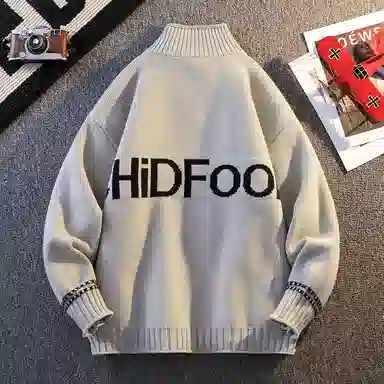 洋气先生 美式高街潮牌撞色花纹点缀软糯舒适潮流慵懒感个性卫衣无性别主义日常通勤开衫外穿外套立领长袖简约休闲时尚百搭针织衫 男女同款