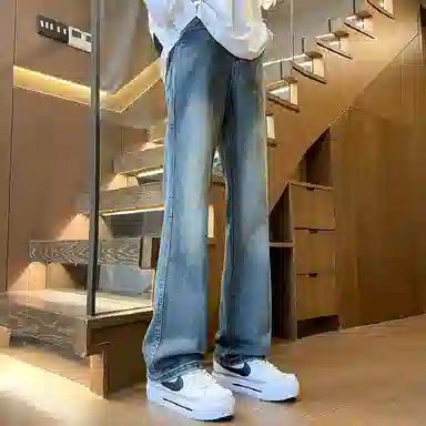 洋气先生 美式高街复古磨白水洗做旧时尚直筒中腰垂感宽松简约休闲百搭柔软亲肤平整抗皱微喇显高显瘦氛围感基础款牛仔裤 男女同款