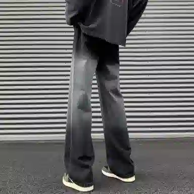 洋气先生 美式简约复古潮流百搭做旧重水洗渐变设计感高街直筒中腰宽松显高显瘦显腿长基础垂感日常居家出行休闲牛仔裤 男女同款