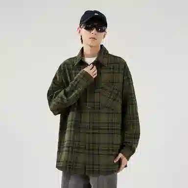 洋气先生 美式复古高街小香风千鸟格时尚潮流气质百搭小众高级感日常休闲宽松舒适潮牌慵懒氛围感开衫单排扣翻领外套夹克衬衫 男女同款