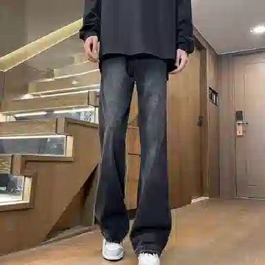 洋气先生 美式高街复古磨白水洗做旧时尚直筒中腰垂感宽松简约休闲百搭柔软亲肤平整抗皱微喇显高显瘦氛围感基础款牛仔裤 男女同款