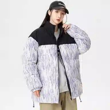 洋气先生 洋气潮牌美式高街撞色拼接高级感扎染设计纯色痞帅防风无性别主义保暖抗寒舒适柔软宽松面包服户外通勤拉链长袖外套棉服 男女同款