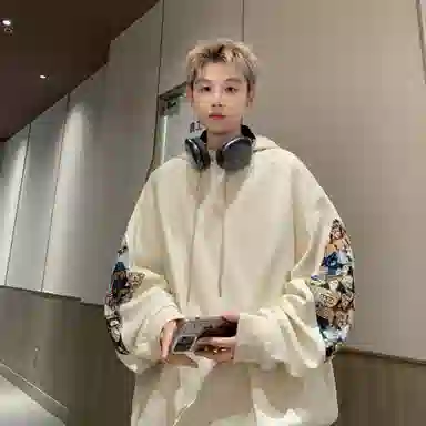 洋气先生 美式复古学院风嘻哈高街潮牌设计侧边小熊菠萝格卡通印花百搭运动户外无性别主义休闲宽松长袖连帽痞帅上衣秋冬季卫衣 男女同款