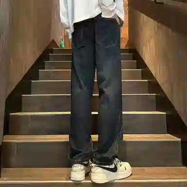 洋气先生 美式复古潮牌高街无性别主义拼接解构设计宽松直筒高级感百搭休闲舒适水洗做旧废土风秋季长款日常穿搭牛仔裤 男女同款