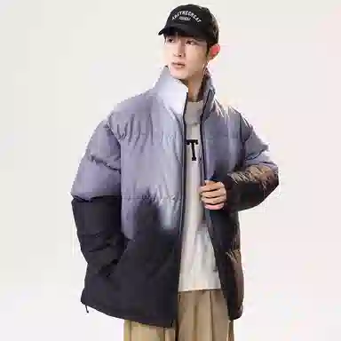 洋气先生 洋气潮牌美式时尚潮流高级感渐变设计立领拉链长袖日常户外通勤舒适柔软保暖御寒高颜值无性别主义百搭外套棉服 男女同款
