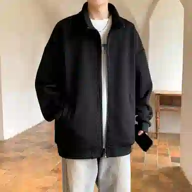 洋气先生 美式高街复古学院风少年感潮牌基础款纯色立领运动街头日常通勤法式慵懒风休闲百搭开衫拉链字母钢印满印外套卫衣 男女同款
