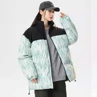 洋气先生 洋气潮牌美式高街撞色拼接高级感扎染设计纯色痞帅防风无性别主义保暖抗寒舒适柔软宽松面包服户外通勤拉链长袖外套棉服 男女同款