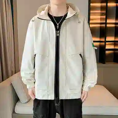 洋气先生 美式潮牌撞色拼接带帽开衫设计痞帅长袖上衣休闲舒适防风保暖耐磨日常通勤户外徒步无性别主义简约百搭连帽工装外套夹克 男女同款