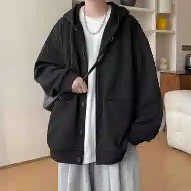 洋气先生 开衫纯色设计感麻花纹休闲宽松潮牌美式高街基础款重磅连帽外套运动日常通勤上衣百搭舒适学院风简约经典单排扣卫衣 男女同款