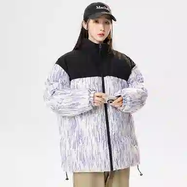 洋气先生 洋气潮牌美式高街撞色拼接高级感扎染设计纯色痞帅防风无性别主义保暖抗寒舒适柔软宽松面包服户外通勤拉链长袖外套棉服 男女同款