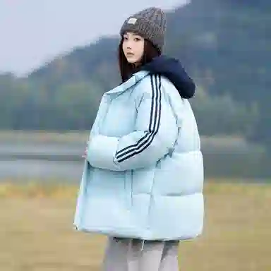 洋气先生 洋气潮牌美式高街简约纯色基础撞色拼接痞帅防风无性别主义保暖抗寒舒适柔软宽松面包连帽户外通勤拉链长袖外套棉服 男女同款