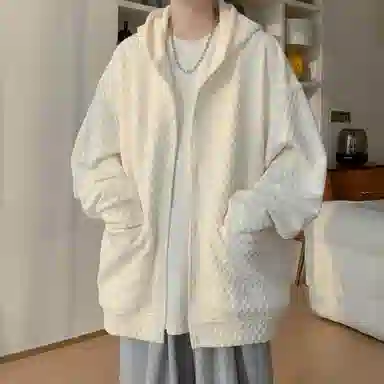 洋气先生 开衫纯色设计感麻花纹休闲宽松潮牌美式高街基础款重磅连帽外套运动日常通勤上衣百搭舒适学院风简约经典单排扣卫衣 男女同款