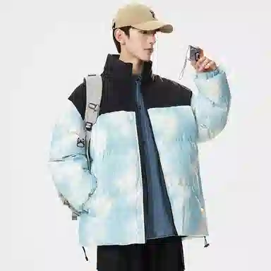 洋气先生 洋气潮牌美式潮流撞色拼接高颜值扎染渐变设计纯色痞帅防风无性别主义保暖抗寒舒适柔软宽松户外通勤百搭拉链外套棉服 男女同款