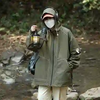 洋气先生 洋气美式复古系列潮牌连帽纯色设计痞帅高级感加绒长袖上衣休闲舒适防风日常通勤徒步无性别主义简约百搭工装外套夹克 男女同款