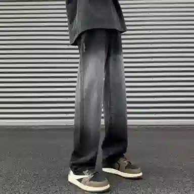 洋气先生 美式简约复古潮流百搭做旧重水洗渐变设计感高街直筒中腰宽松显高显瘦显腿长基础垂感日常居家出行休闲牛仔裤 男女同款