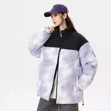 洋气先生 洋气潮牌美式潮流撞色拼接高颜值扎染渐变设计纯色痞帅防风无性别主义保暖抗寒舒适柔软宽松户外通勤百搭拉链外套棉服 男女同款