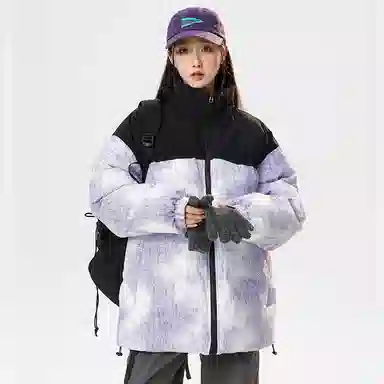 洋气先生 洋气潮牌美式潮流撞色拼接高颜值扎染渐变设计纯色痞帅防风无性别主义保暖抗寒舒适柔软宽松户外通勤百搭拉链外套棉服 男女同款