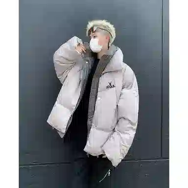洋气先生 美式复古潮牌高街假两件设计无性别主义宽松舒适保暖立领开衫拉链日常通勤户外防风休闲简约时尚潮流百搭上衣外套棉服 男女同款