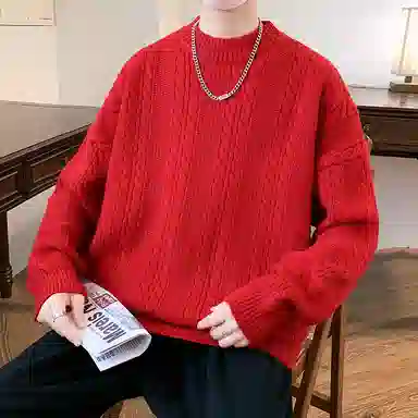 洋气先生 美式高街潮牌无性别主义纯色潮流慵懒感卫衣麻花纹理感日常外穿通勤户外微阔圆领套头长袖简约休闲时尚百搭针织衫 男女同款