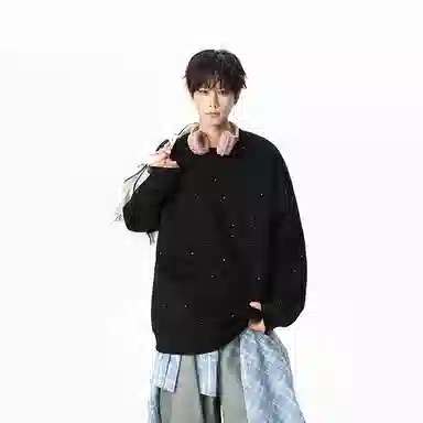 洋气先生 洋气潮牌美式高街简约学院风少年感痞帅慵懒感纯色时尚圆领长袖落肩袖个性套头潮流基础款宽松无性别主义上衣卫衣 男女同款